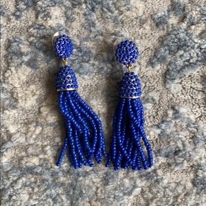 Royal Blue Beaded Tassel Earrings